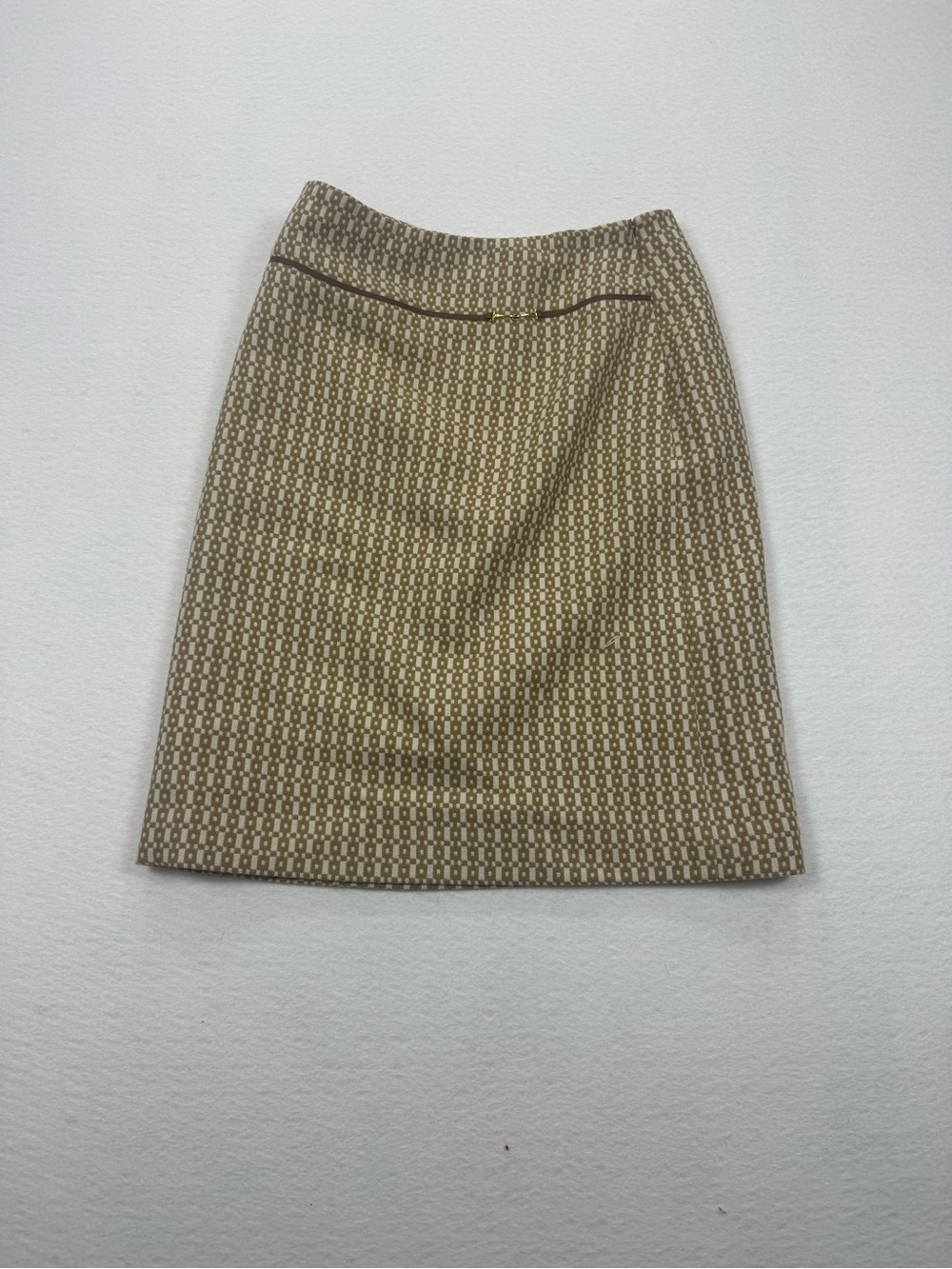 Banana Republic 100% Wool Geometric Pattern A-Line Pencil Mini Skirt Brown Cream